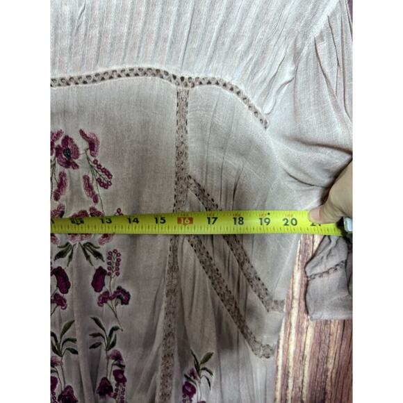 Anthropologie POL Sz S Tunic Top Boat Neck Embroidery Tassels Flounce Hem Boho - Picture 6 of 9